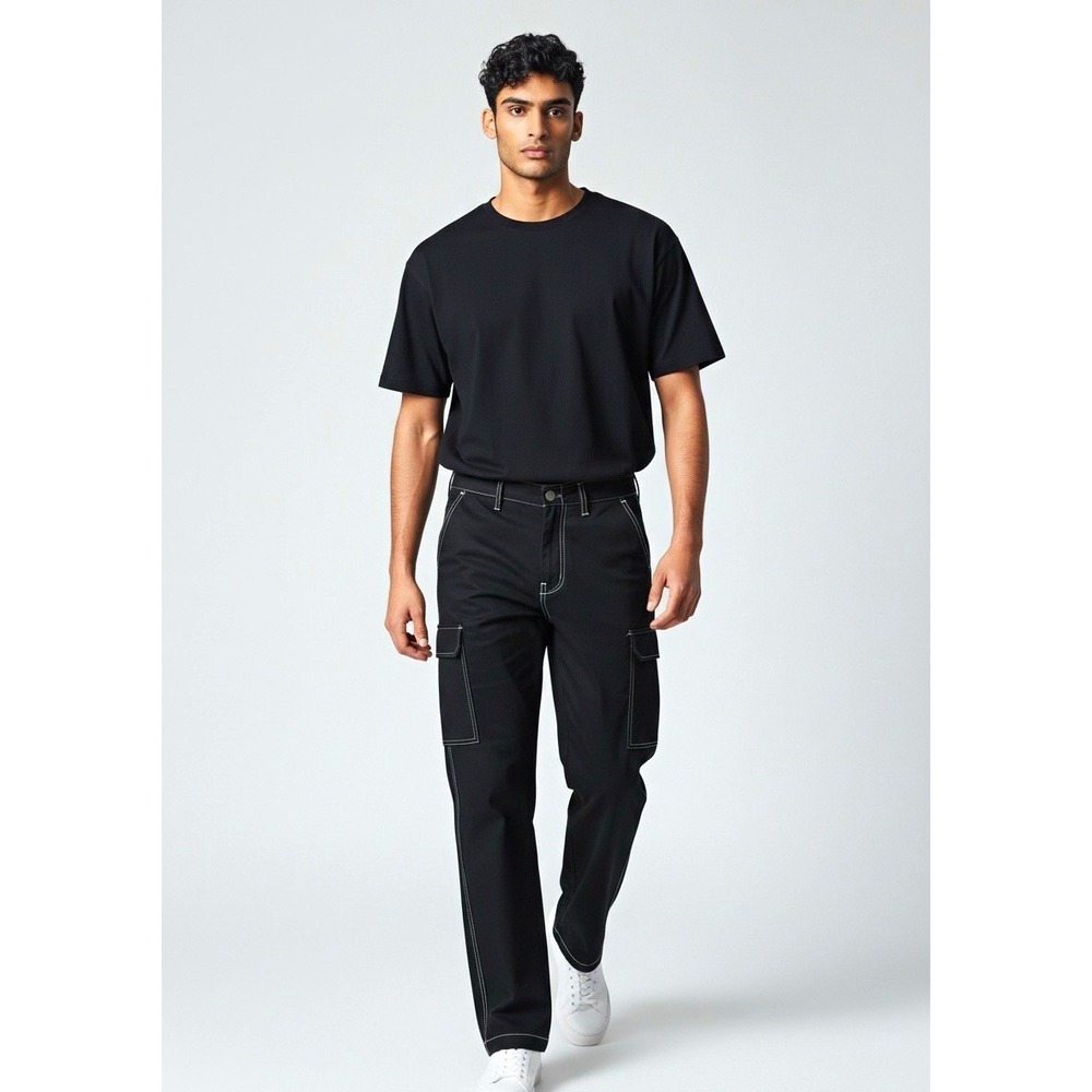 True Religion Men's Black Cargo Pocket Straight Jeans Dark Wash Cotton Blend 36